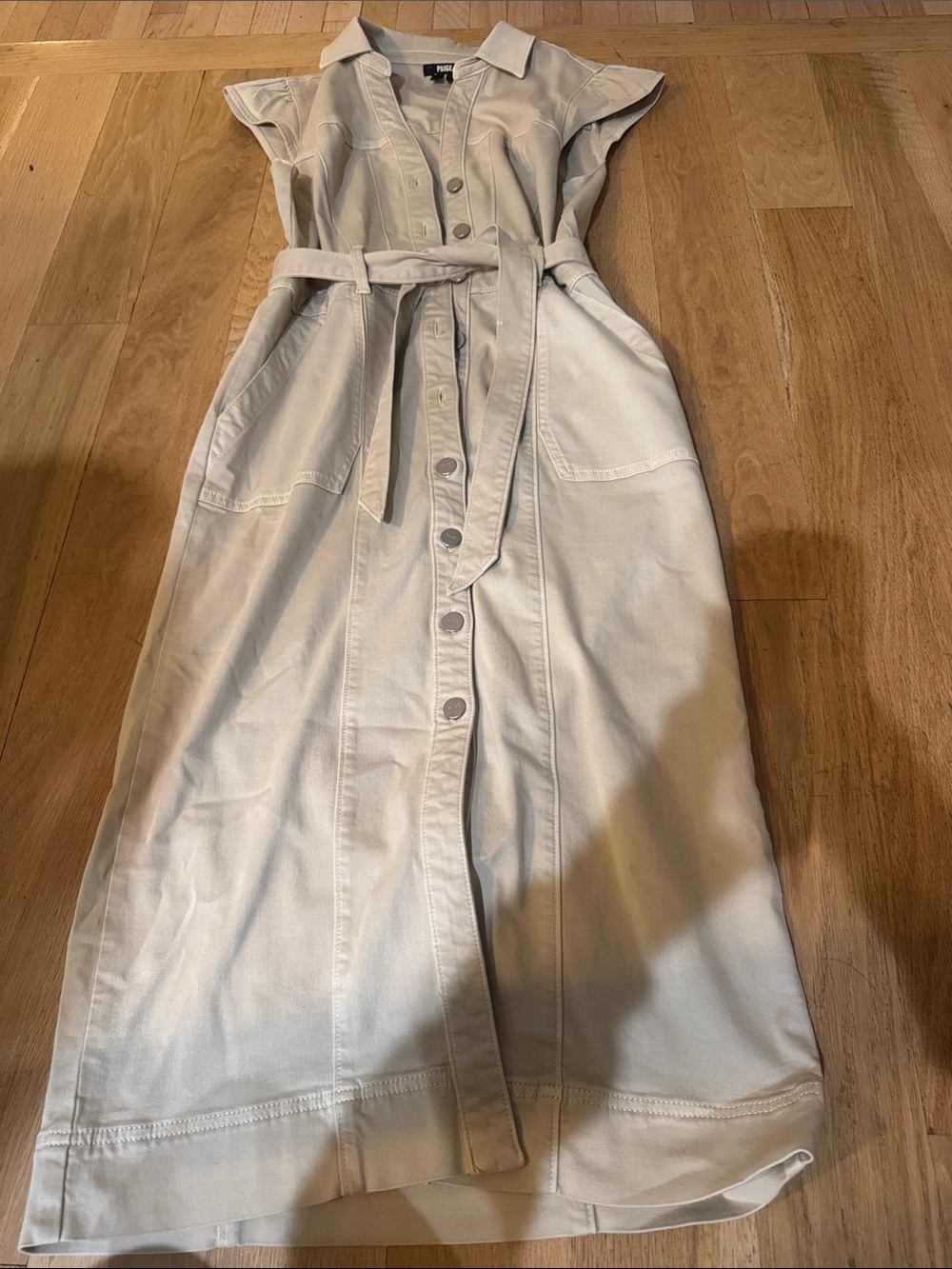 PAIGE Cream Button-Front Midi Dress with Belt